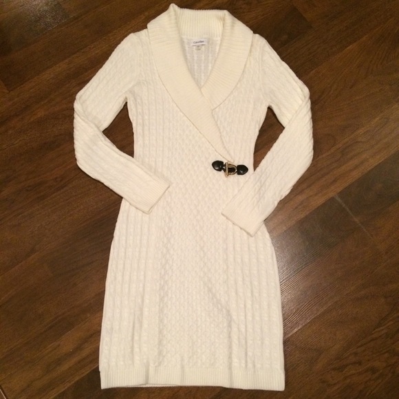 Calvin Klein Dresses & Skirts - Calvin Klein Off White Cable Knit Sweater Dress